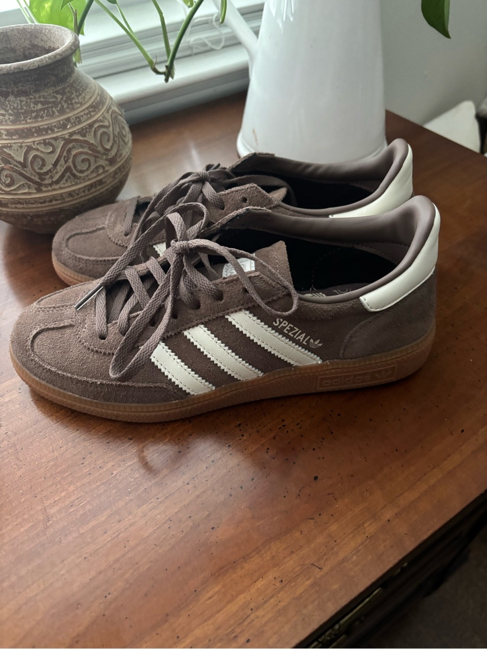 adidas handball Spezial Suede Sneakers in Brown with White Stripes